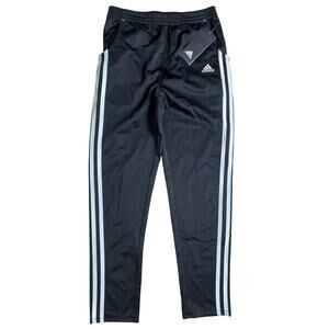 NWT Adidas Girls Track Pants Black White Stripes Pockets Elastic Waist sz Medium